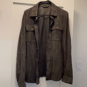 Leather suede overshirt with nappa interior
